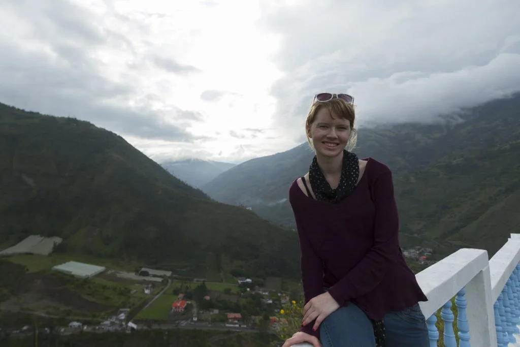 Enjoying the view from the Virgen lookout in Baños Ecuador.